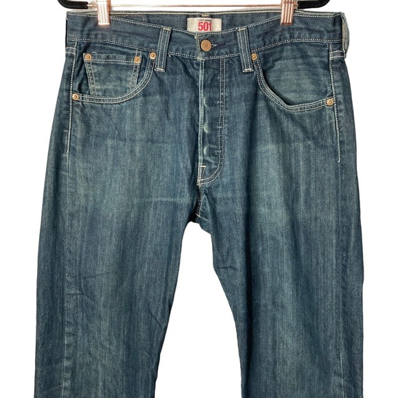 Vintage 90s Levis 501 Jeans Mens 32x34Dark Wash Straight Leg Button Fly Stretch - Picture 5 of 15